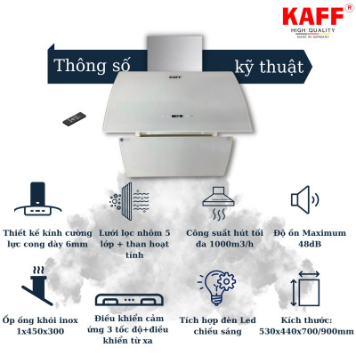 Máy hút mùi kính vát cong dạng TV cảm ứng điều khiển từ xa 700mm KAFF KF-LUX-AT70H-WH - Hàng Chính Hãng