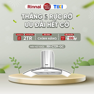 Máy hút mùi 90cm Rinnai RH-C139-GC than hoạt tính và ống thoát 260W - Hàng chính hãng.