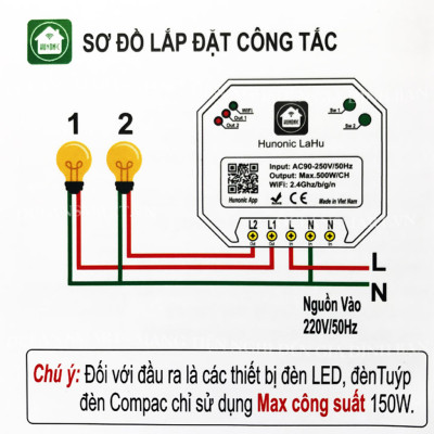 Công Tắc Wifi Lahu, Công Tắc Thông Minh Hẹn Giờ Không Cần Internet RTC HUNONIC, Công Suất Lên Đến 4000W - LAHU