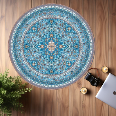 Thảm Yoga tròn cao cấp chính hãng Yvonne, Aqua Enchanted Garden (TẶNG KÈM 3 PHẦN QUÀ) dày 2,5mm, chất liệu cao su, bề mặt BÁM - NHÁM chống trơn trượt, thấm hút mồ hôi, kèm túi đựng thảm và dây buộc thảm, dễ vệ sinh thảm, thảm bền đẹp, sang xịn