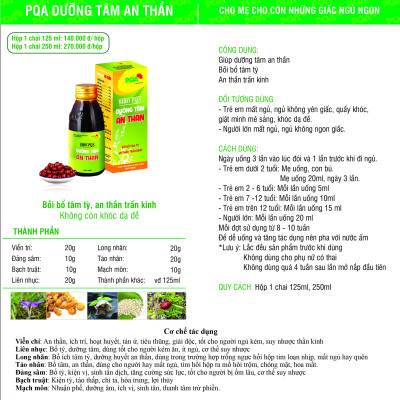 Dưỡng Tâm PQA Giúp Xoa Dịu Thần Kinh Hỗ Trợ Giảm Tình Trạng Mất Ngủ Dùng Cho Trẻ Em Khó Ngủ, Không Yên Giấc Hộp 125ml