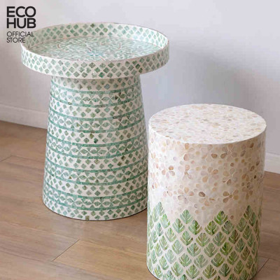 Ghế đôn khảm trai ECOHUB họa tiết sinh động, trang trí  decor  | E00355