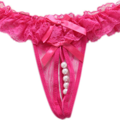 Quần lót nữ xẻ đáy đính hạt cườm - Màu hồng đậm