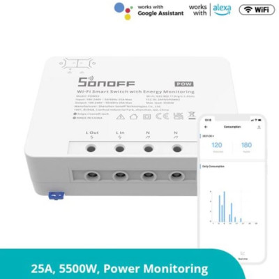 Công Tắc Thông Minh PowR3 Sonoff Công Suất Cao 25a / 5500w Điều Khiển Bằng Giọng Nói