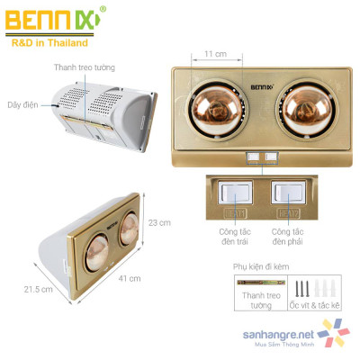 Đèn sưởi nhà tắm Bennix 2 bóng BN-2G - Hàng chính hãng