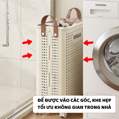 Giỏ đựng quần áo bẩn gấp gọn dung tích lớn, có bánh xe đẩy thông minh, giỏ đựng đồ nhà tắm - Hàng chính hàng