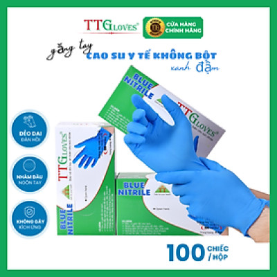 Găng Tay Cao Su Y Tế Size M Không Bột Nitrile TTGLOVES Màu Xanh (100 Chiếc)