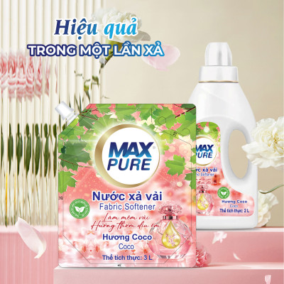 Chai nước xả vải Maxpure Hương Coco 2L - TẶNG 2 vỉ viên treo bồn cầu Evershine