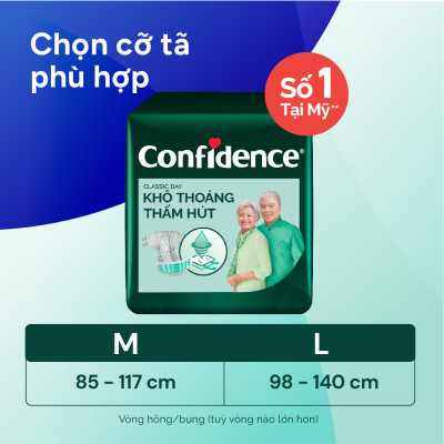 Combo 2 Tã dán người lớn Confidence Classic Day khô thoáng thấm hút size M/L gói 20+3 miếng