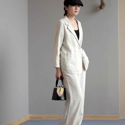 Set bộ áo khoác blazer tay dài và quần ống rộng cạp chun cực phong cách, tối giản, vintage