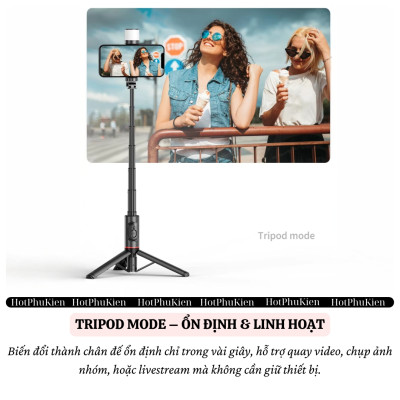 Gậy chụp ảnh selfie 3 chân hiệu HOTCASE WIWU Sharp Film remote bluetooth Xoay 360 độ có đèn flash tích hợp tripod, gập gọn, pin sạc type C, đèn trợ sáng Phụ Kiện - Hàng nhập khẩu