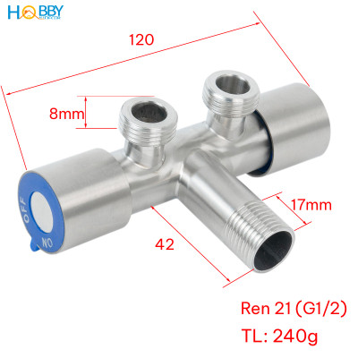 Van chia nước 2 đầu ren ngoài 21 inox 304 Hobby home decor DNV6