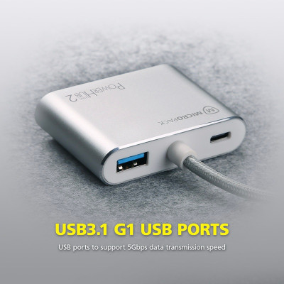 Cổng chuyển đổi MicroPack POWER HUB MINI 2 MDC-4V USB-C To 4 Ports HDMI 4K-60Hz/ VGA FullHD/ USB-C PD 100W/ USB-A Hàng Chính Hãng