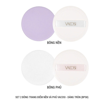 SET 2 BÔNG TRANG ĐIỂM NỀN VÀ PHỦ VACOSI - BP58 - DÁNG TRÒN - VACOSI TAP AND TOUCH MAKEUP SET - 2 PCS