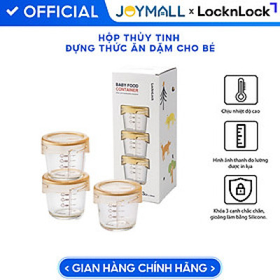 Bộ 3 hộp thủy tinh đựng thức ăn dặm cho bé Lock&Lock 280ml x 3 hộp LLG542S3IVY - Hàng chính hãng, có vạch chia - JoyMall