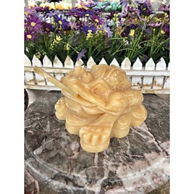 Tượng Cóc Ba Chân, Cóc Ngậm Tiền, Thiềm Thừ phong thủy chiêu tài lộc đá ngọc hoàng long - Dài 15 cm