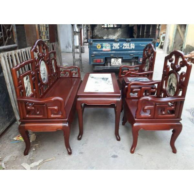 Bộ Bàn Ghế Guột Móc Mỏ Khảm Đá Gỗ Gụ