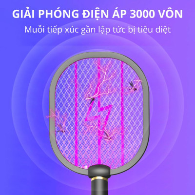 Đèn muỗi có chức năng vợt muỗi Kachi MK386 với đế sạc tích hợp - hàng chính hãng