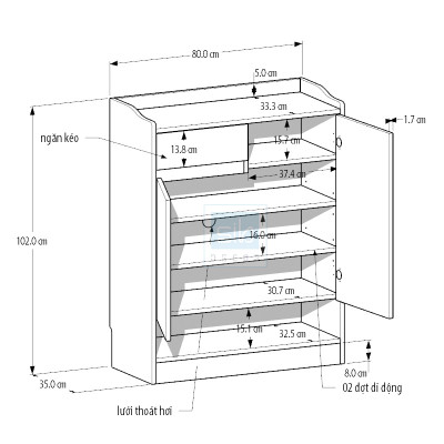 Tủ Giày Gỗ Đơn Giản, Thiết Kế 2 Cánh 1 Ngăn Kéo Màu Oak Phối Trắng Thương Hiệu SIB Decor TG28