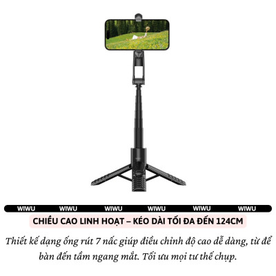 Gậy chụp ảnh selfie tự sướng từ tính nam châm magnetic kiêm tripod 3 chânđộ hiệu WlWU Wi-SEO14 remote bluetooth Xoay 360 độ, gập gọn, pin sạc type C - Hàng nhập khẩu