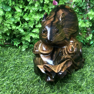 Tượng con chuột trang trí phong thủy hút tài lộc bằng gỗ mun kt 20×15×12,5cm