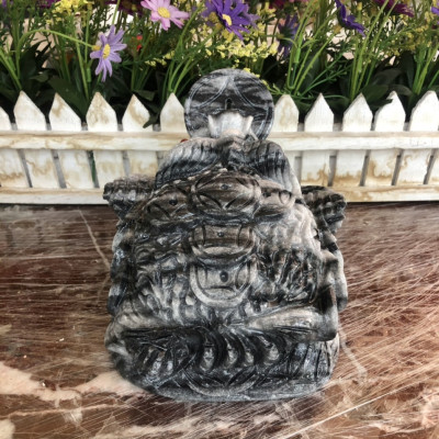 Tượng Cóc Ba Chân, Cóc Ngậm Tiền, Thiềm Thừ phong thủy chiêu tài lộc đá cẩm thạch vân đen - Dài 15 cm