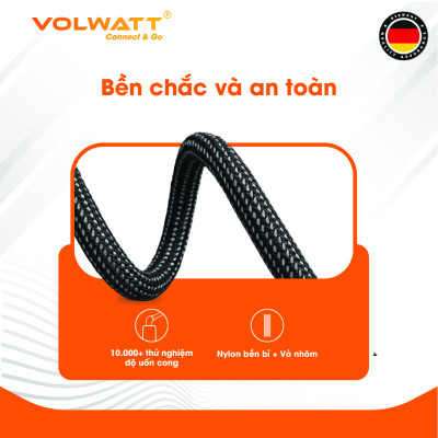Cáp sạc nhanh 27W Volwatt GE-A35-CL hàng chính hãng| Cáp Type-C to L, có LED hiển thị công suất, dài 1.2m – BH 1 đổi 1