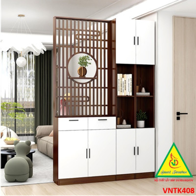 Vách ngăn phòng khách, vách ngăn tủ kệ bằng gỗ VNTK408- Nội thất lắp ráp Viendong Adv