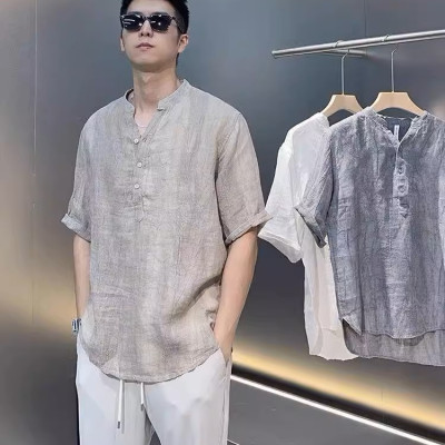 Áo sơ mi đũi trơn ngắn tay nam phối cúc đơn giản tinh tế, thanh lịch