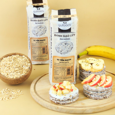 Bánh gạo lứt GUfoods (170g) - Không chiên dầu, Không đường, Từ gạo và ngũ cốc nguyên hạt, Lành mạnh, Phù hợp Eat clean, Ăn vặt healthy, Thực dưỡng, Tập gym, Thuần chay, Đa dạng hương vị