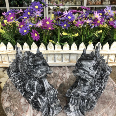 Cặp Rồng nằm phong thủy đá cẩm thạch vân đen - Dài 25 cm