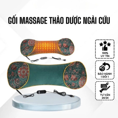 Gối Ngải Cứu Điện Làm Nóng MassageVai Gáy Cổ Hương Thơm Tự Nhiên Từ Thảo Dược Giảm Đau Mỏi