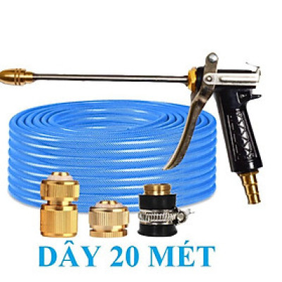 ️ Bộ dây vòi xịt nước rửa xe, tưới cây, tăng áp 3 lần, loại 20m 206701-3 đầu đồng,cút đồng+ mở chai