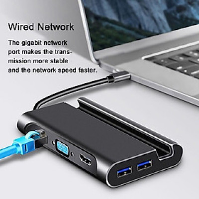 HUB Kiêm Dock Type-C Ra HDMI,VGA,LAN,3 Cổng USB 3.0 Hỗ Trợ Power Delivery - Hàng Nhập Khẩu