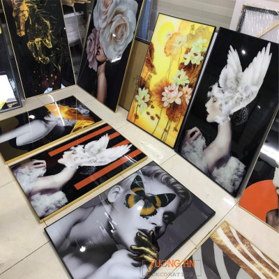 Tranh treo tường Đồng Quê tráng gương pha lê cao cấp trang trí nội thất TA11