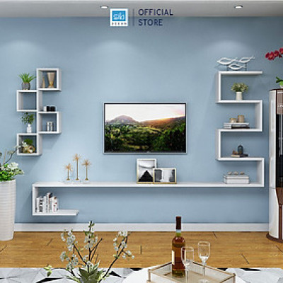 Kệ Tivi Treo Tường Phòng Khách Hiện Đại Gồm Khối Zic Zac Và 4 Ô Vuông SIB Decor BST89