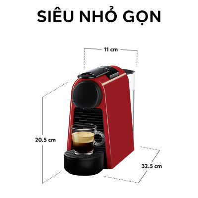Bộ máy pha cà phê Nespresso Essenza Mini Đỏ & máy đánh sữa Aeroccino 3 - Hàng chính hãng