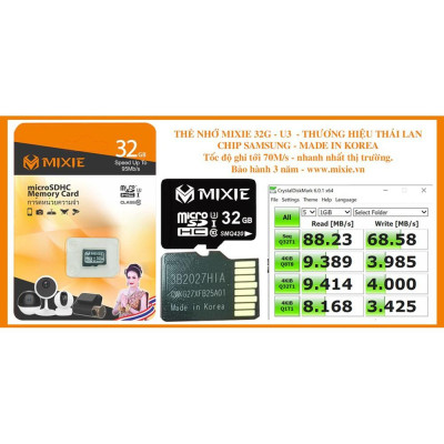 Thẻ nhớ MicroSD Mixie32G - Hàng Chính Hãng - Bảo Hành 3 năm, thích hợp cho các loại camera wifi Ezviz, Imou, Kbone...