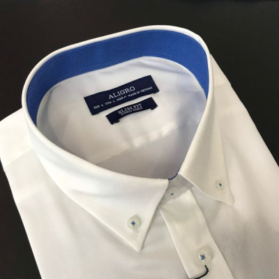 Áo sơ mi nam dài tay ALIGRO cổ bẻ dáng ôm body 100% chất cotton màu trắng phối ALGS190