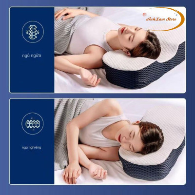 Gối cao su non công thái học Anh Lam Store chống đau vai gáy, ngủ ngáy, hỗ trợ ngủ nhanh - Thiết kế riêng biệt cho tư thế nằm ngửa và nằm nghiêng - Hàng chính hãng