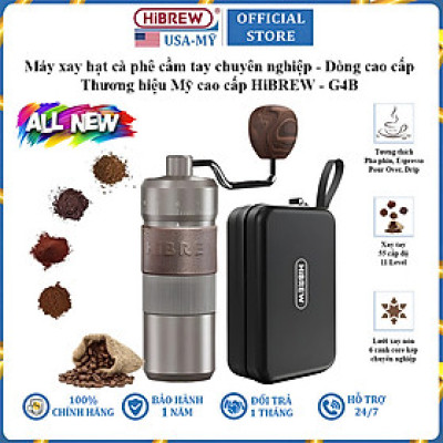 Máy xay hạt cà phê cầm tay lưỡi 6 cánh core kép, 55 cấp độ và 11 level thương hiệu HiBREW G4B - Hàng Chính Hãng