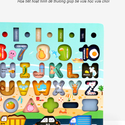 Đồ Chơi Gỗ, Bảng Gỗ Thông Minh 6IN1 Đồ Chơi Giúp Bé Phát Triển Trí Não Giáo Dục Theo Phương Pháp Montessori - Tặng Kèm 01 Tranh Ghép Bằng Gỗ