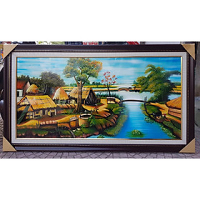 Tranh vẽ sơn mài -Phong Cảnh Làng Quê Bắc Bộ