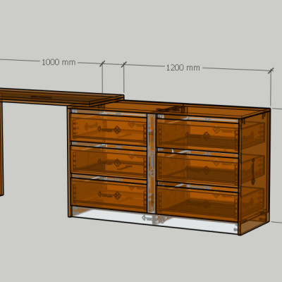 HAPPY FURNITURE , Tủ lưu trữ 6 ngăn kéo kết hợp bàn , BAN_173 , 204cm x 45cm x 72cm DxRxC