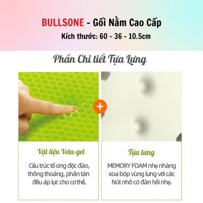 Gối đầu cao cấp  Bullsone Hàn Quốc HQGD04 chất liệu Aircell Vetagel - Hàng Chính Hãng