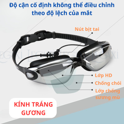 Kính Bơi Cận Thị Từ 1.5 Đến 8.0 Độ Mắt Tráng Gương Chống UV, Hấp Hơi Cho Người Lớn Và Trẻ Em