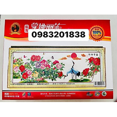 Tranh thêu chữ thập Hoa mẫu đơn 0714, kích thước 163 x 61 cm