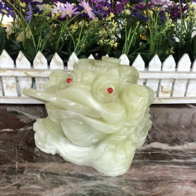 Tượng Cóc Ba Chân, Cóc Ngậm Tiền, Thiềm Thừ phong thủy chiêu tài lộc đá ngọc Onyx - Dài 15 cm