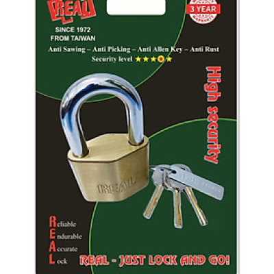 RL8710-01 Khóa treo Real hình thoi 55mm bằng đồng thau sơn bóng màu thau, chống cưa, chống trộm