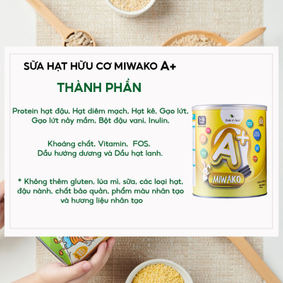 Sữa Miwako A+ Sữa Hạt Cho Bé Tăng Chiều Cao Ngủ Ngon Phát Triển Thông Minh, Sữa Không Đường 700g Vị Vani x3 Hộp - miwako